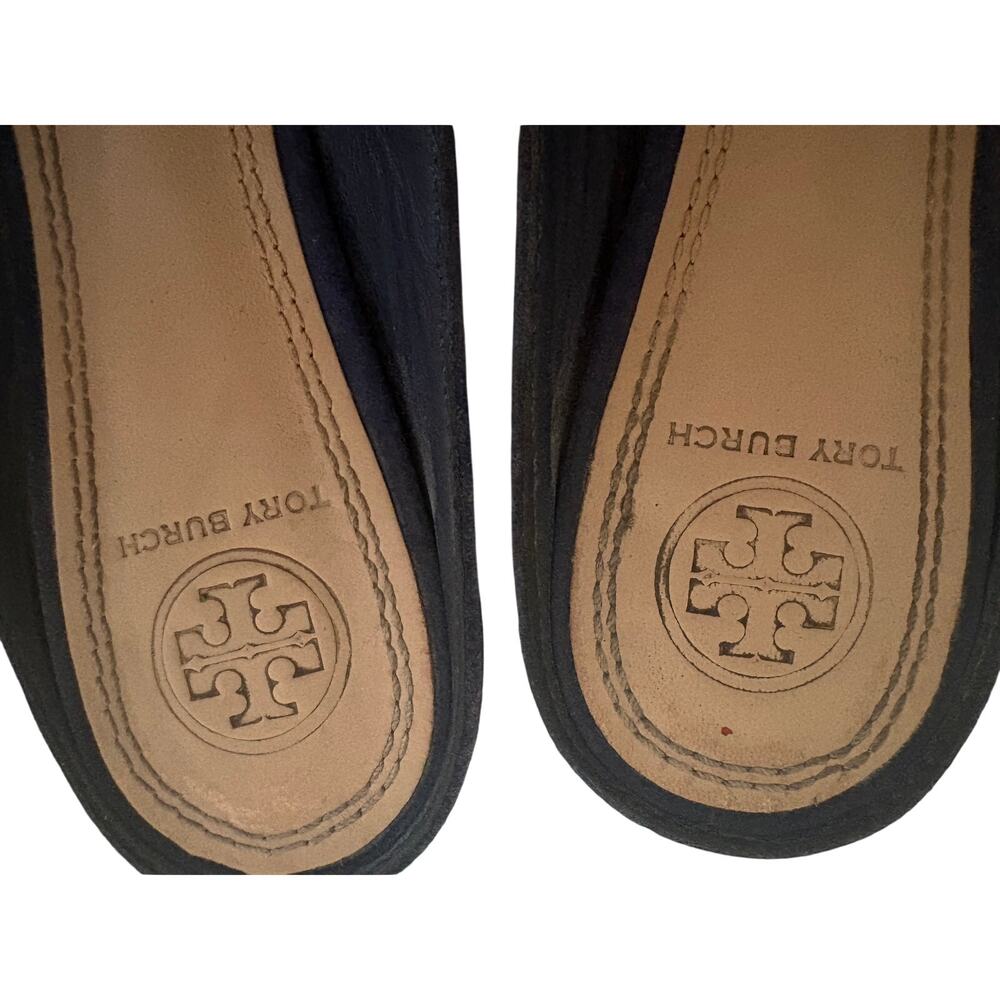 Tory Burch Salinas Blue Suede Tassel Mules Flats Slip On Luxury Casual Loafer